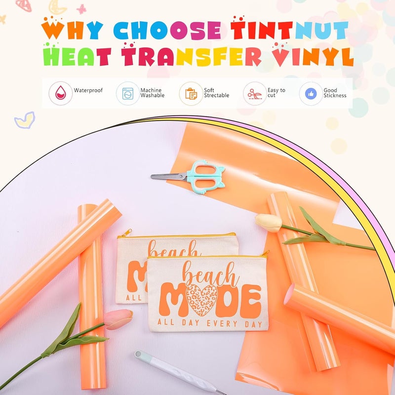 Tintnut Neon Heat Transfer Vinyl -6 Sheets 12" x 10" Pastel Neon Orange HTV Iron on Vinyl for Fabrics Pastel HTV Vinyl Compatible with Cricut and Silhoutte Cameo - Image 3